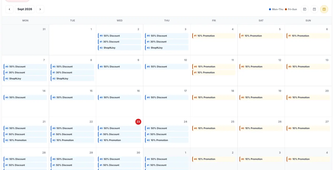 NJoyAds interface for selecting available advertising placement slots